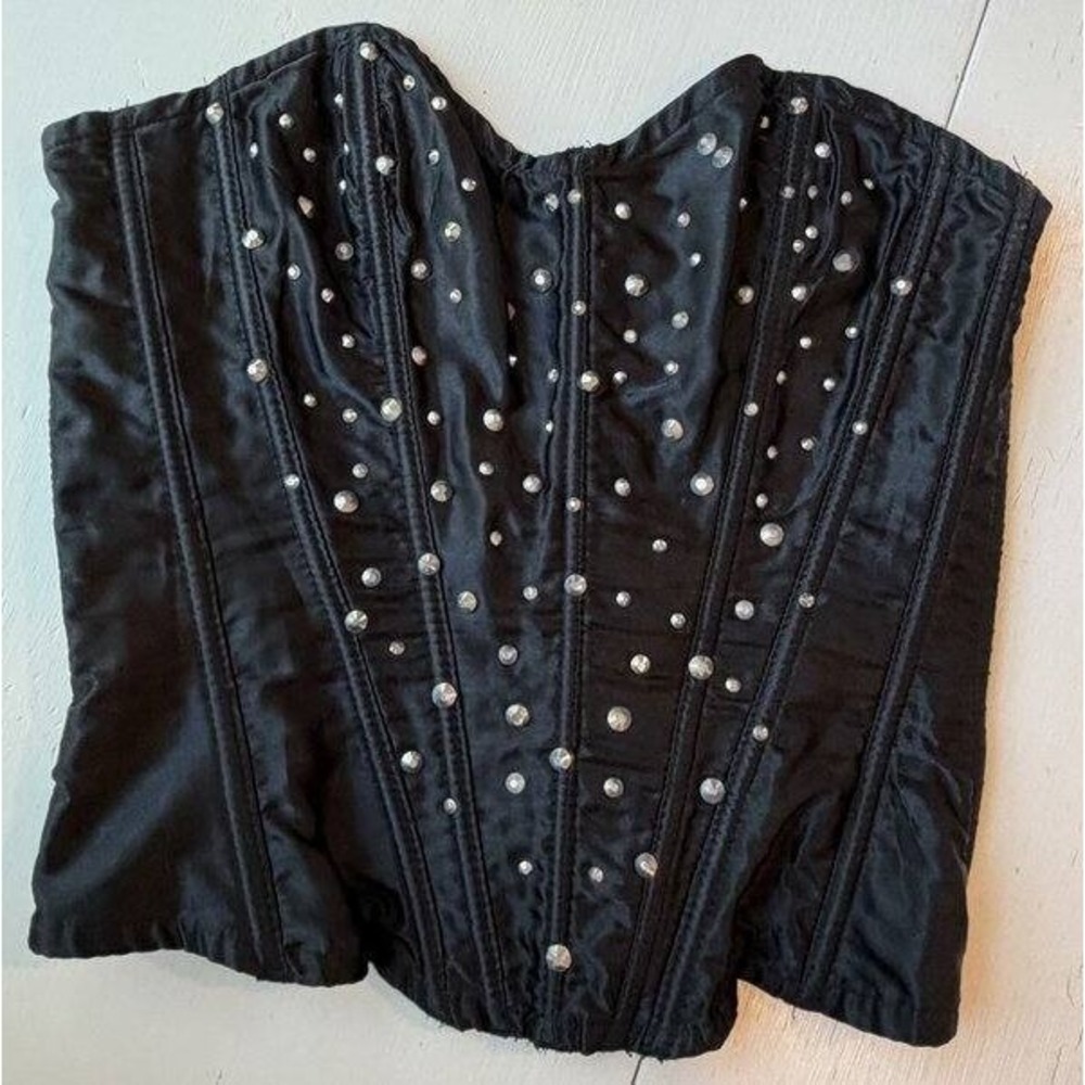 Fredericks of Hollywood Lace Up Studded Grunge Corset Top Solid Black Gothic S